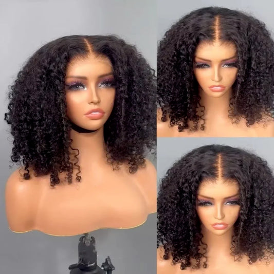 Soft Short Bob Free Part 180Densty Preplucked Glueless Kinky Curly Synthetic 13X4Lace Front Wig For Women With Baby Hair Daily
