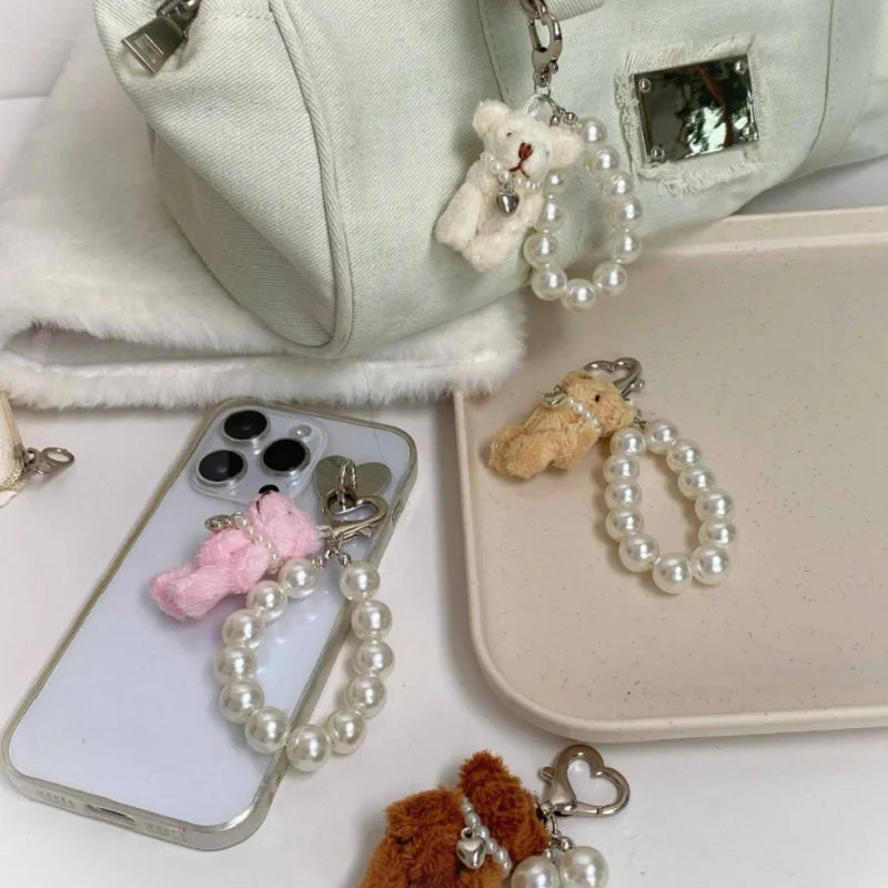 Hot Sale Beautiful 3D Balloon Dog Bag Charms Cute Cherry Purse Trinkets Pearl Phone Charm Keychain Pendant For Bags Accessories