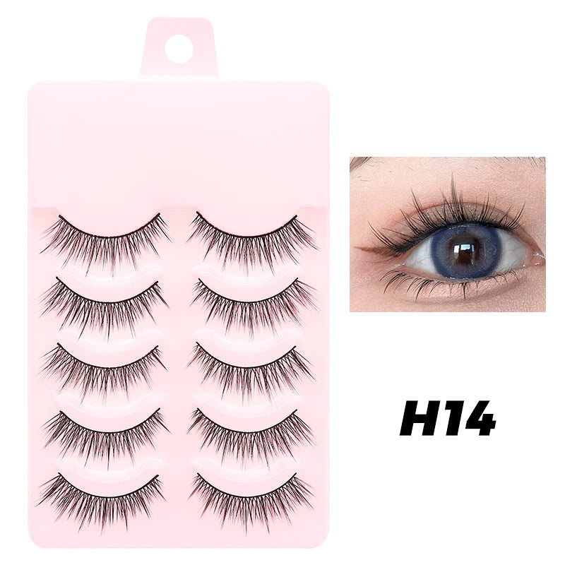 DINGSEN Fake Eyelash Anime Lashes 5 Pairs Little Devil Eyelashes Natural Daily Makeup Manga Eyelashes Clear Band Eyelashes