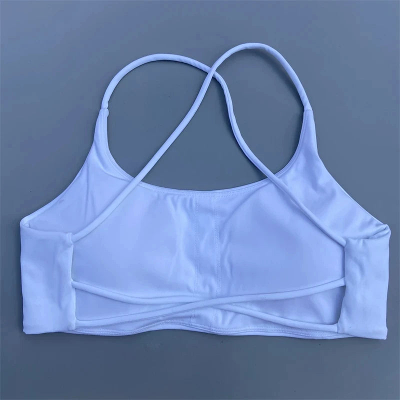 Solid Color Women Cross Back Straps Fitness Bra High Strength Tight Sport Top Comprehensive Gym Yoga Underwear With Chest Pad