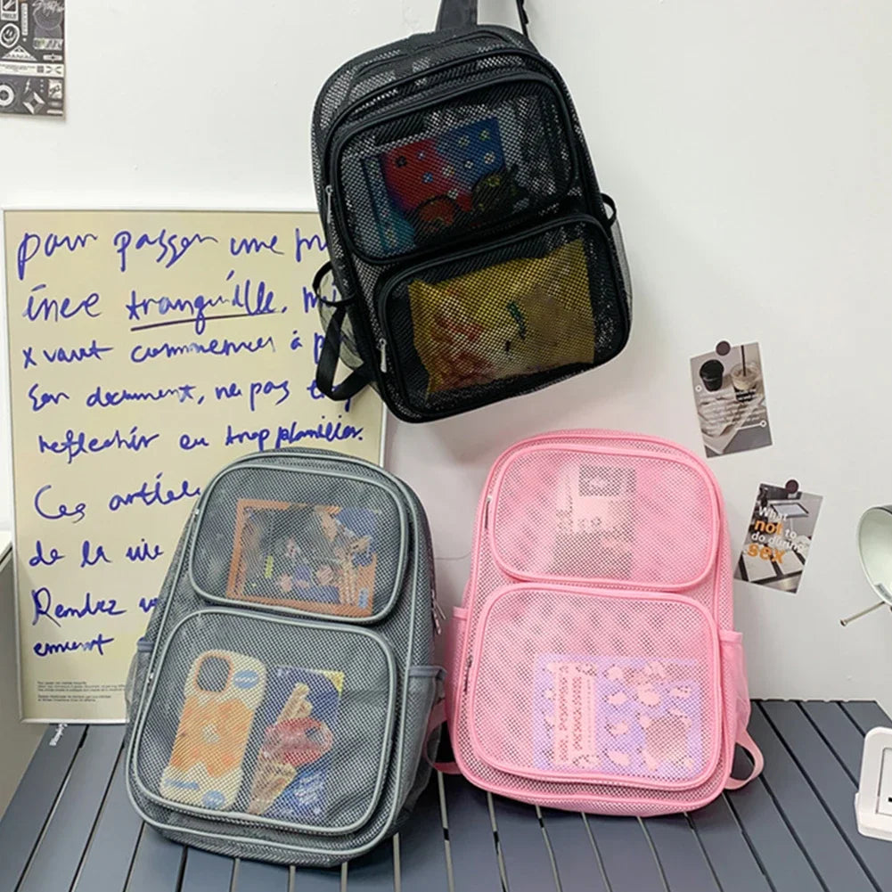 Large Mesh Backpack See Through Mesh Backpack with Comfort Straps Large Capacity School Bag Heavy Duty for Outdoor Sports