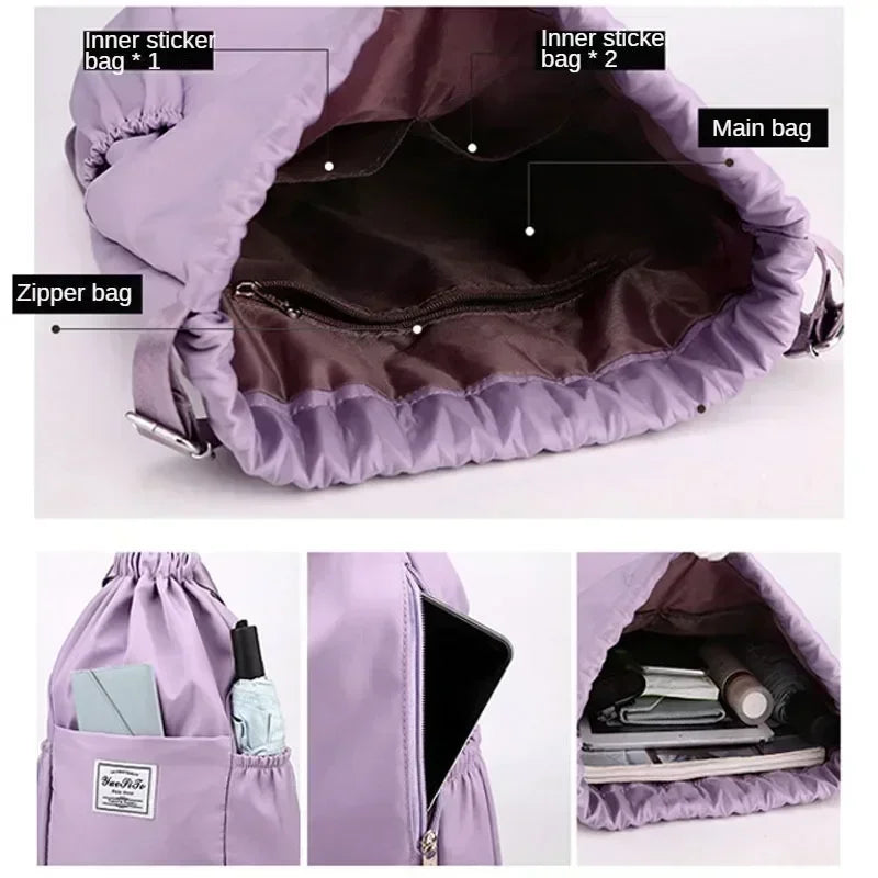 Sports Gym Drawstring Bag Waterproof Outdoor Backpack Lightweight Oxford Cloth Shoulders Bag Sackpack Yoga Bag For Women Men