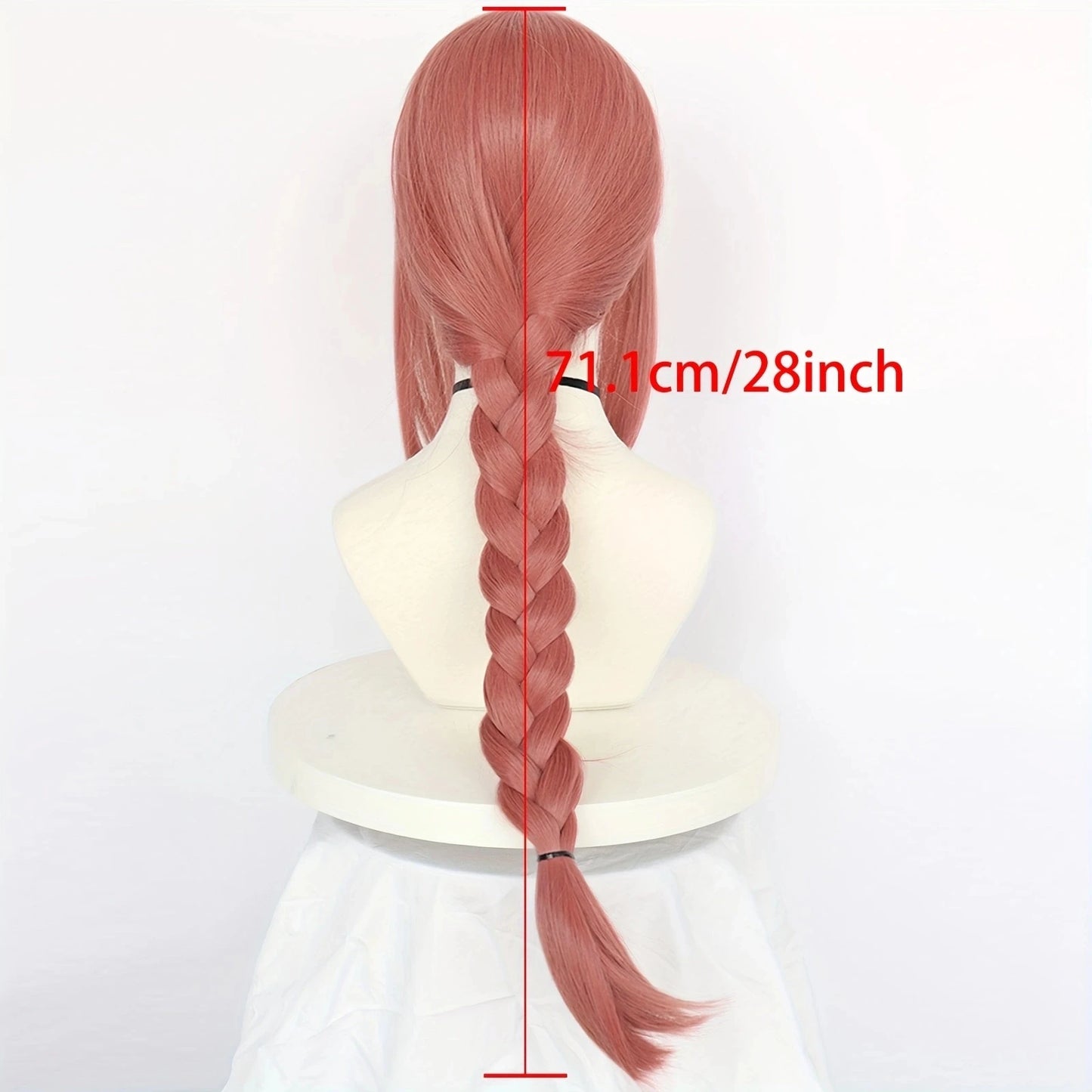 Chainsaw Man Synthetic Long Pink Red Braid Anime Bang Braided Makima Cosplay Wig for Halloween Christmas School Thanksgiving Day