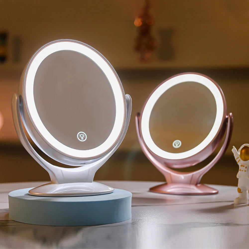LED  Cosmetic Mirror With Lights Double-Sided Makeup Mirror 7X Magnifying Rechargeable 360° Rotating Freestanding Portable