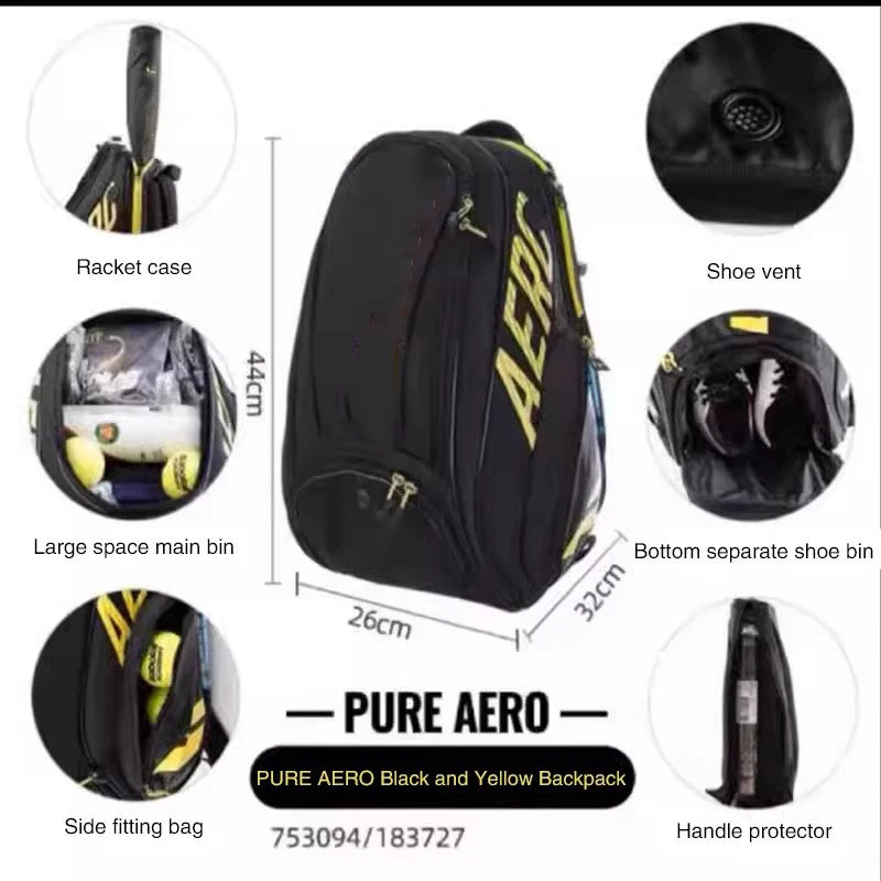 Fashion PURE AERO 2 Tennis Rackets Bag Tennis Bag Backpack Badminton Padel Racket Squash Racquet Backpack Tenis Raqueta