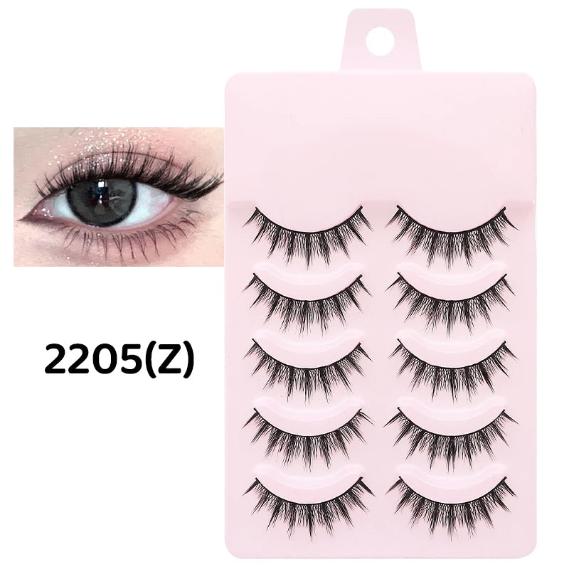 DINGSEN 5 Pairs Manga Lashes Eyes Lashes Soft Natural Long Eyelashes Fake Lashes Anime Wispy Strip False Eyelashes Makeup
