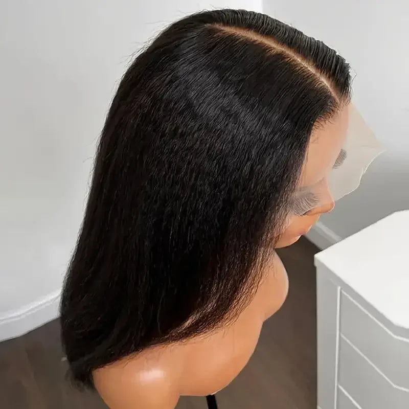 Black Yaki Lace Front Wig 30inch 180density Soft Kinky Straight Wig For Women Baby Hair Synthetic Wigs Heat Temperature Glueless