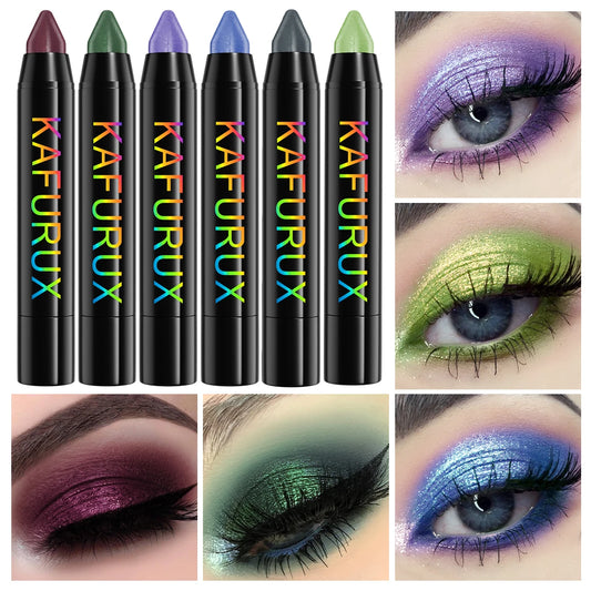 6pc Metallic Purple Green Blue Eyeshadow Pencil Glitter Silkworm Liner Pen Makeup Long Lasting Gold Cream Eye Shadow Stick