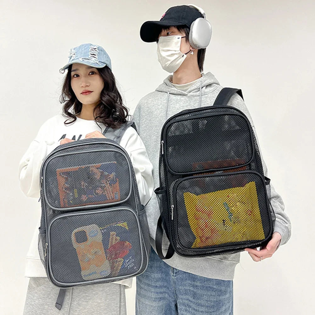 Large Mesh Backpack See Through Mesh Backpack with Comfort Straps Large Capacity School Bag Heavy Duty for Outdoor Sports