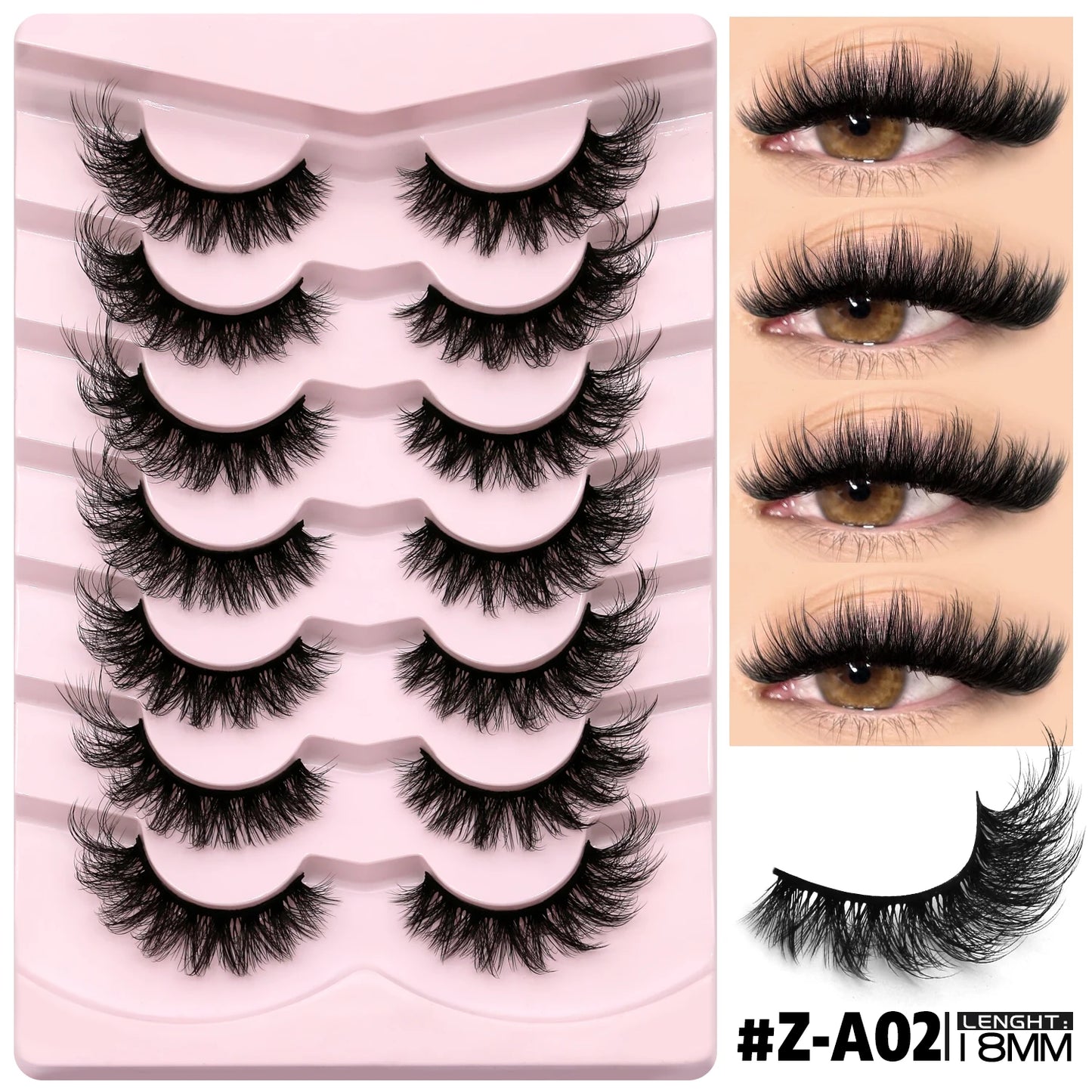 GROINNEYA 3D Mink Lashes Cat Eyelashes Fluffy Wispy Volume Lashes Natural Feathery Effect Lightweight Flexible Band Fake Lashes