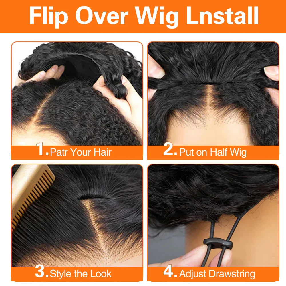 Half Wig Kinky Curly Human Hair Wigs 250% Curly Wigs 100% Human Hair No Leave Out Upgrade Glueless Clip In Half Wigs For Women