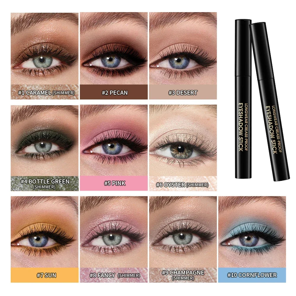 10 Colors Longwear Crease-proof Eyeshadow Pencil Stick Lasting Glitter Shimmer Matte Eye Shadow Highlighter Pen Eyes Makeup Tool