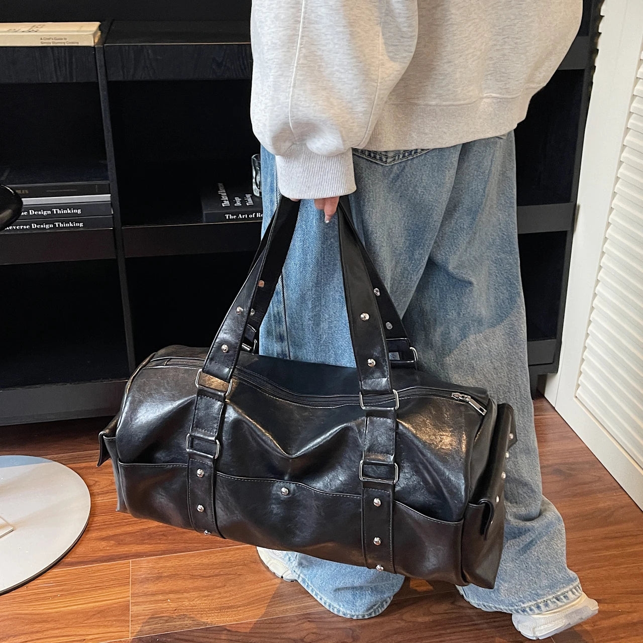 Gym Bag, Outdoor Travel Storage Backpack, Leather Material, Multiple Compartments, Suitable for Both Men and Women