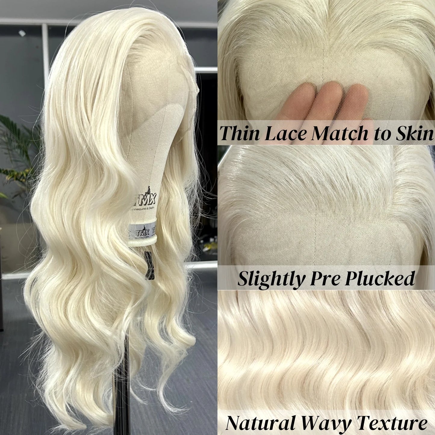 Platinum Blonde Long Wavy Synthetic Wig Free Part Loose Wave Natural Curly 13X4 Lace Front Wigs for Women Daily Party Cosplay