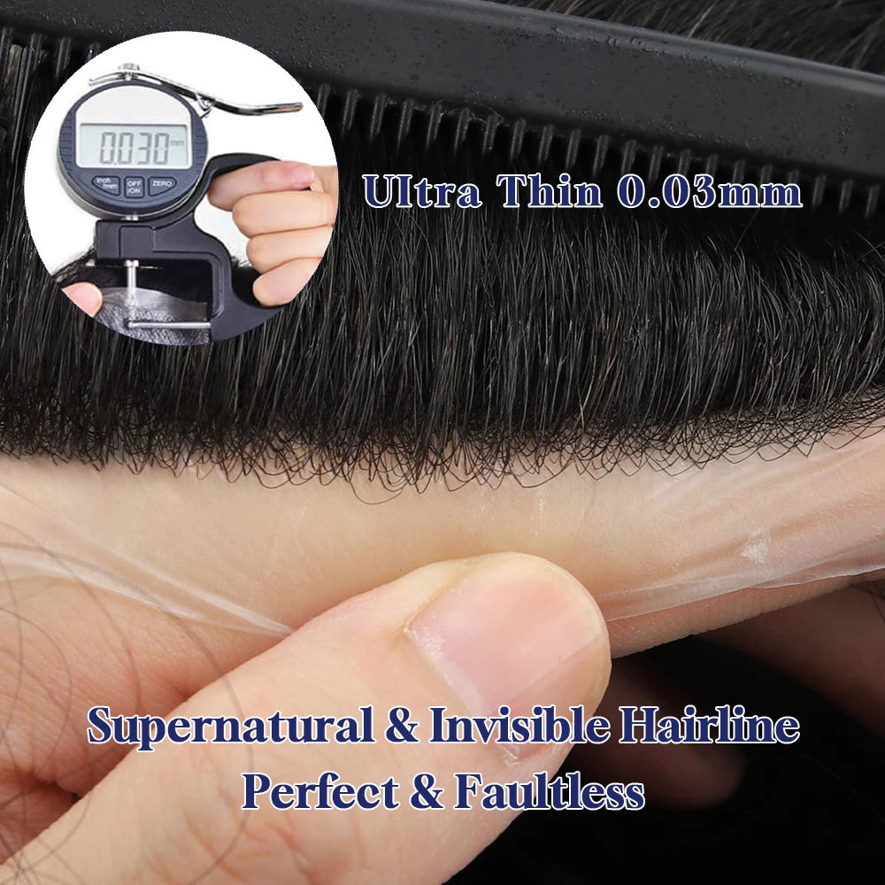 0.03mm Clearance Super Thin Skin Toupee V Loop  Men Toupee Capillary Prothesis Hair Piece For Men Hair Replacement System