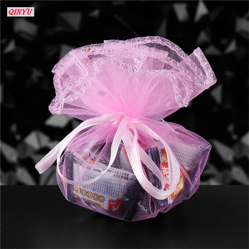 10/50/100Pc 26/35CM Gifts Round Organza Bag Gauze Element Drawable Bag Jewelry Pouches Wedding Favors And Wedding Party bags 6Z