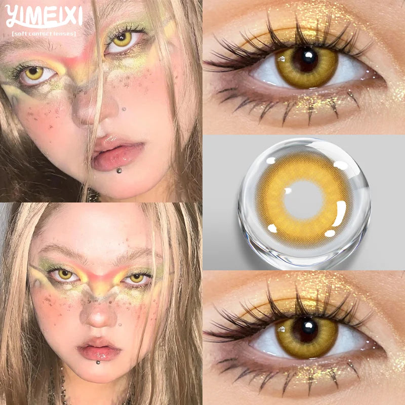 YIMEIXI 2 Pcs Cosplay Gold Colored Contacts Lenses with Degree Halloween Lenses Anime Purple Lenses Big Eyes Soft Makeup Pupils