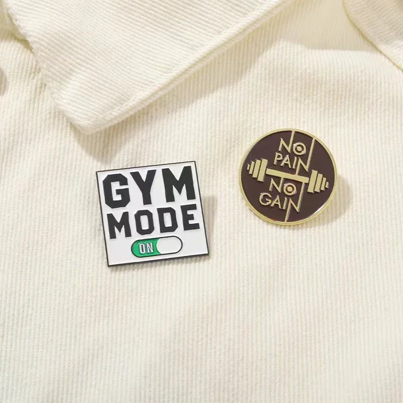 Gym Mooe Enamel Pins No Pain No Gain Excitation Encourage Brooches Backpack Lapel Badge Sports Lover Jewelry Gifts Free Shipping