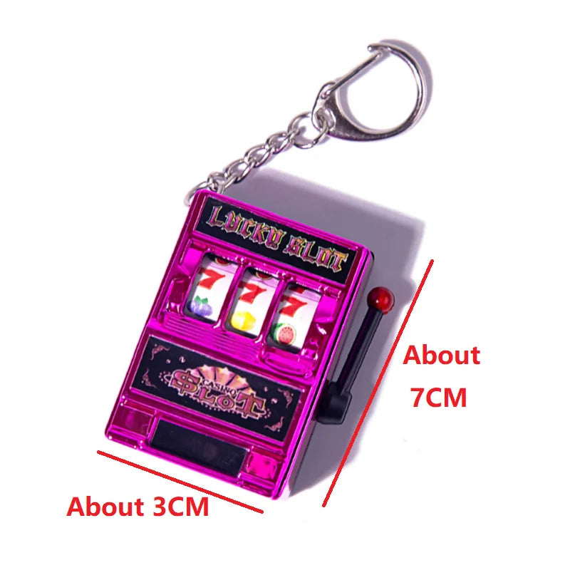 Funny Mini Slot Machine Keychain Luck Fruit Slot Gaming Machine Toy Keyring Lotto Game Bingo For Kid Cool Bag Pendant Charm Gift