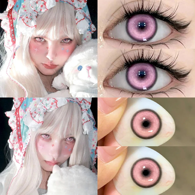 YIMEIXI 2 Pcs Cosplay Gold Colored Contacts Lenses with Degree Halloween Lenses Anime Purple Lenses Big Eyes Soft Makeup Pupils