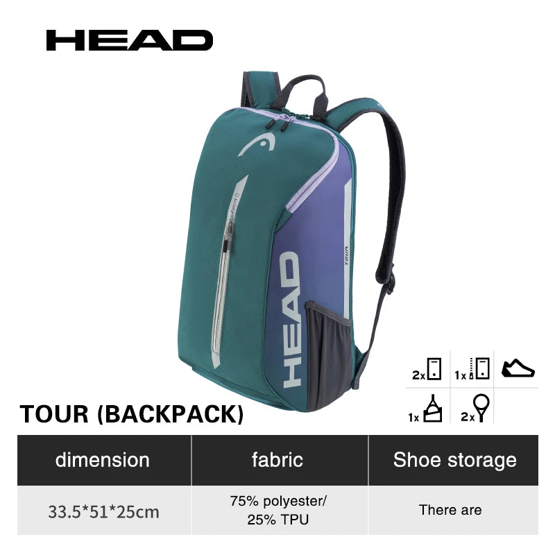 HEAD Tennis Backpack Tour Team Large Capacity Outdoor Sport Bag Multifunctional Tenis Padel Racket Bag With Shoe Compartment