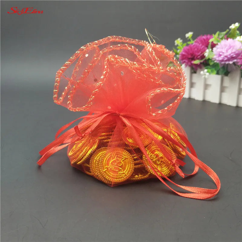 10/50/100Pc 26/35CM Gifts Round Organza Bag Gauze Element Drawable Bag Jewelry Pouches Wedding Favors And Wedding Party bags 6Z