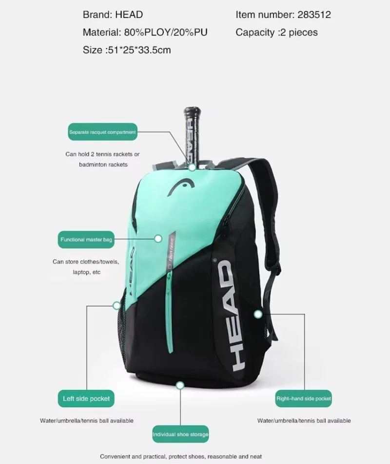 HEAD Tennis Backpack Tour Team Large Capacity Outdoor Sport Bag Multifunctional Tenis Padel Racket Bag With Shoe Compartment