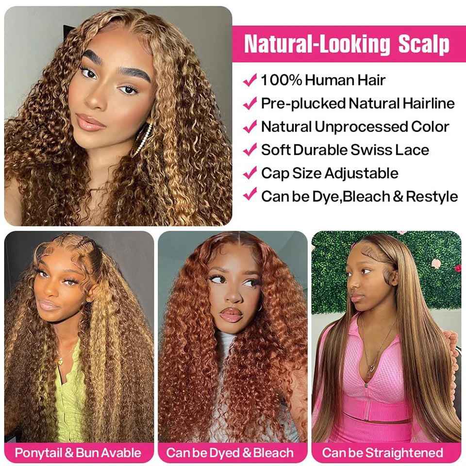 13x4 13x6 HD Lace Front Wig Human Hair Brazilian Water Wave Wigs 4/27 Colored Glueless Pre Plucked Curly Wigs For Black Women