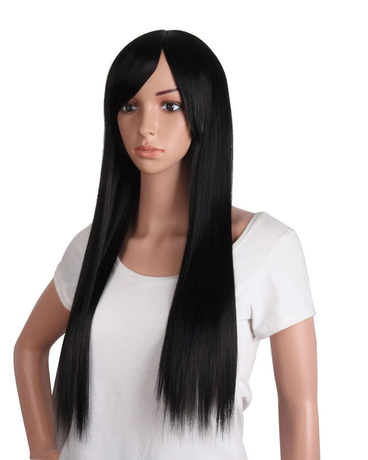28" / 70cm Beautiful Synthetic Women's Bangs Long Straight Wigs Women Black Grils Party Cosplay Wigs