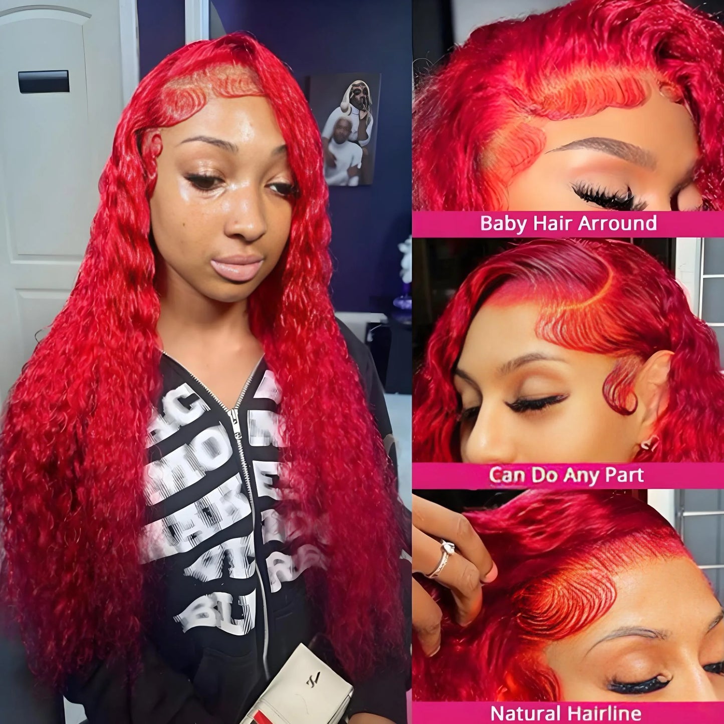 13x6 HD Hot Red Curly Lace Frontal Human Hair Wigs 4x4 5x5 Burgundy Lace Front Wigs Colored Deep Wave Frontal Wigs For Women
