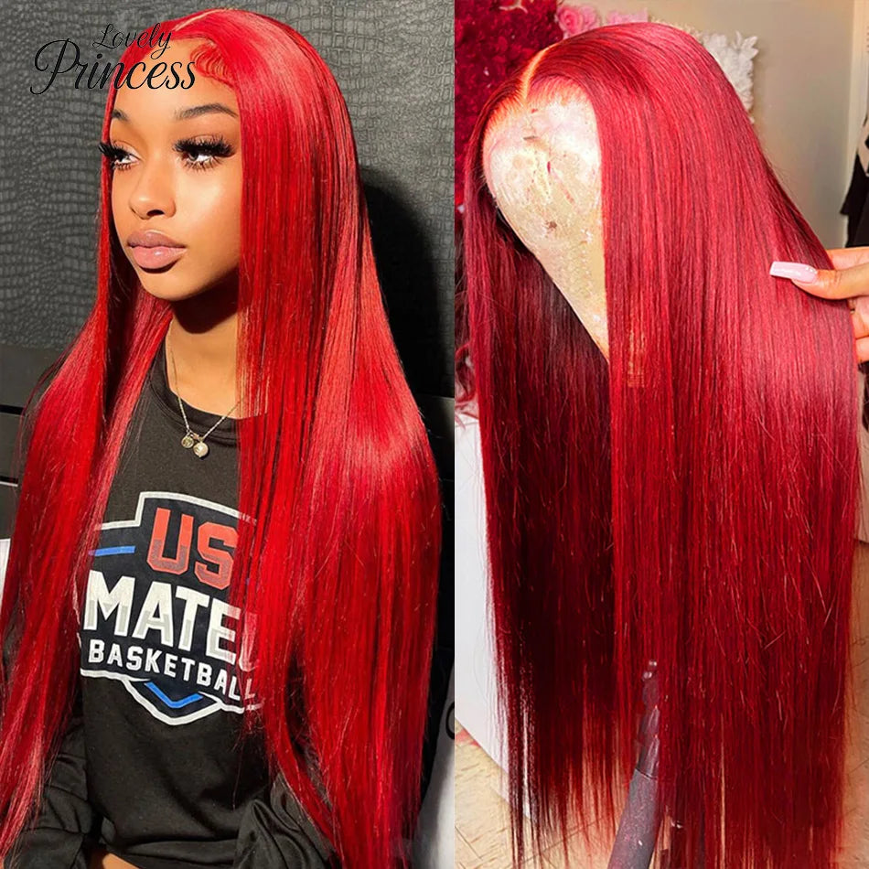 Bone Straight Hot Red Wig 13x4 13x6 Hd Lace Front Wigs Human Hair 30 40 Inch Brazilian Red Straight Lace Front Wig For Women