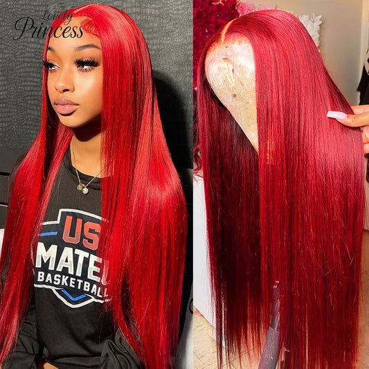 Bone Straight Hot Red Wig 13x4 13x6 Hd Lace Front Wigs Human Hair 30 40 Inch Brazilian Red Straight Lace Front Wig For Women