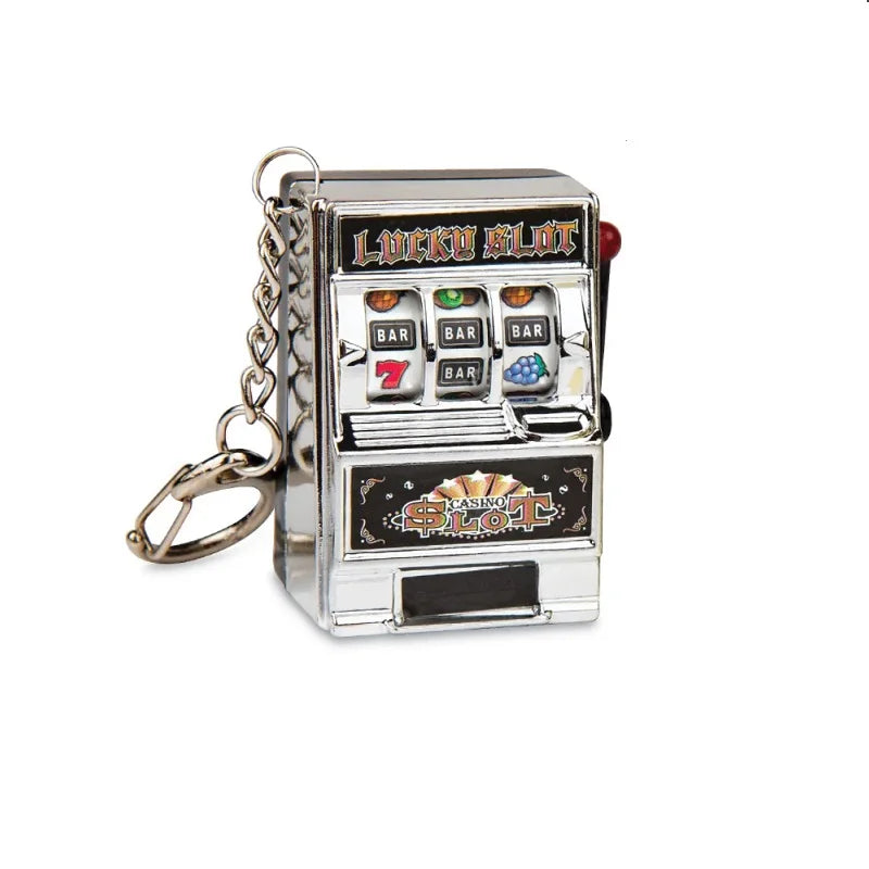 Funny Mini Slot Machine Keychain Luck Fruit Slot Gaming Machine Toy Keyring Lotto Game Bingo For Kid Cool Bag Pendant Charm Gift