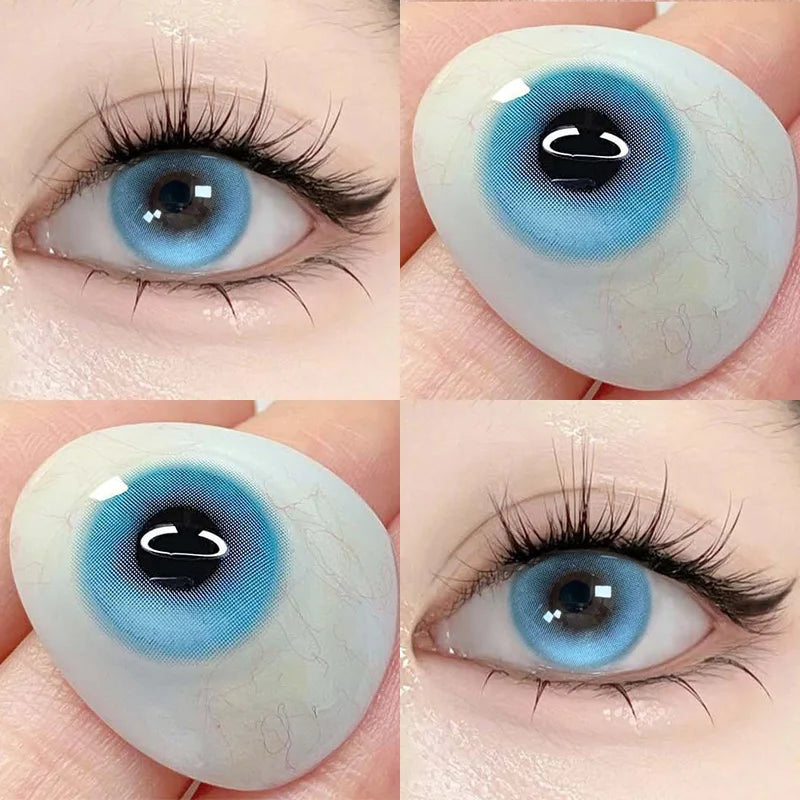 YIMEIXI 1 Pair New Colored Contacts Lenses with Myopia 0~-8.00 Degree Yearly Cosplay Cosmetic Makeup Pupils 14.5mm Blue Eye Lens