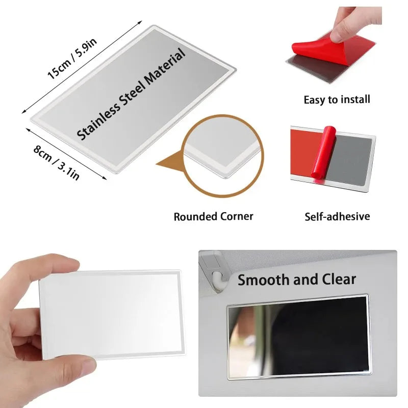 Sunshade, Rearview Mirror, Makeup Mirror, High-definition Universal Rearview Mirror - Stainless Steel Adhesive Transparent Glass