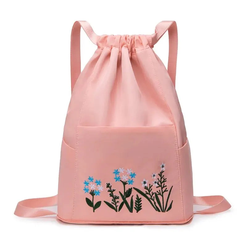 Rilibegan Nylon Backpack Swimming and Fitness Bag Large Capacity Embroidered Backpack Splash Proof Sports Bag