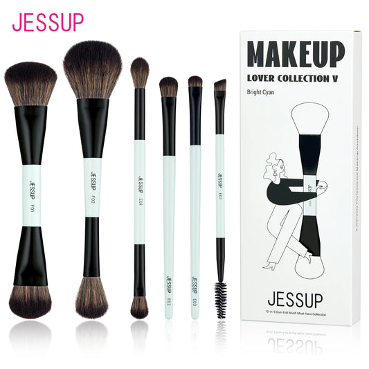 Jessup Makeup Brush Set Double Sided Makeup Brushes Foundation Contour Blush Blending Eyebrow Shadow,Fiber Bright Cyan T501