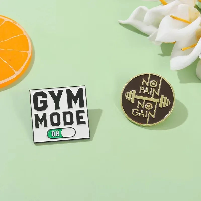 Gym Mooe Enamel Pins No Pain No Gain Excitation Encourage Brooches Backpack Lapel Badge Sports Lover Jewelry Gifts Free Shipping