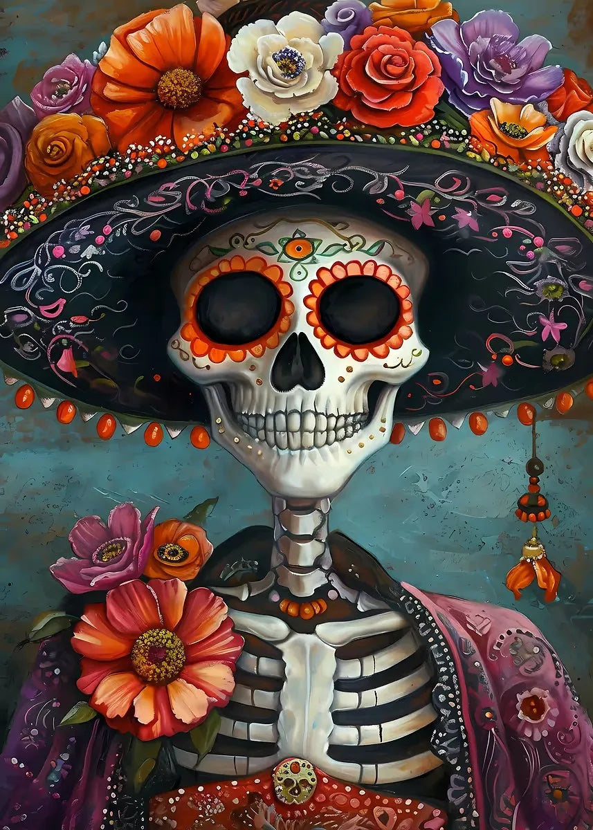 Classic Mexican Day Of The Dead Dance Posters Skeleton Makeup Woman Lit Candle Modern Prints Canvas Wall Picture Home Room Decor