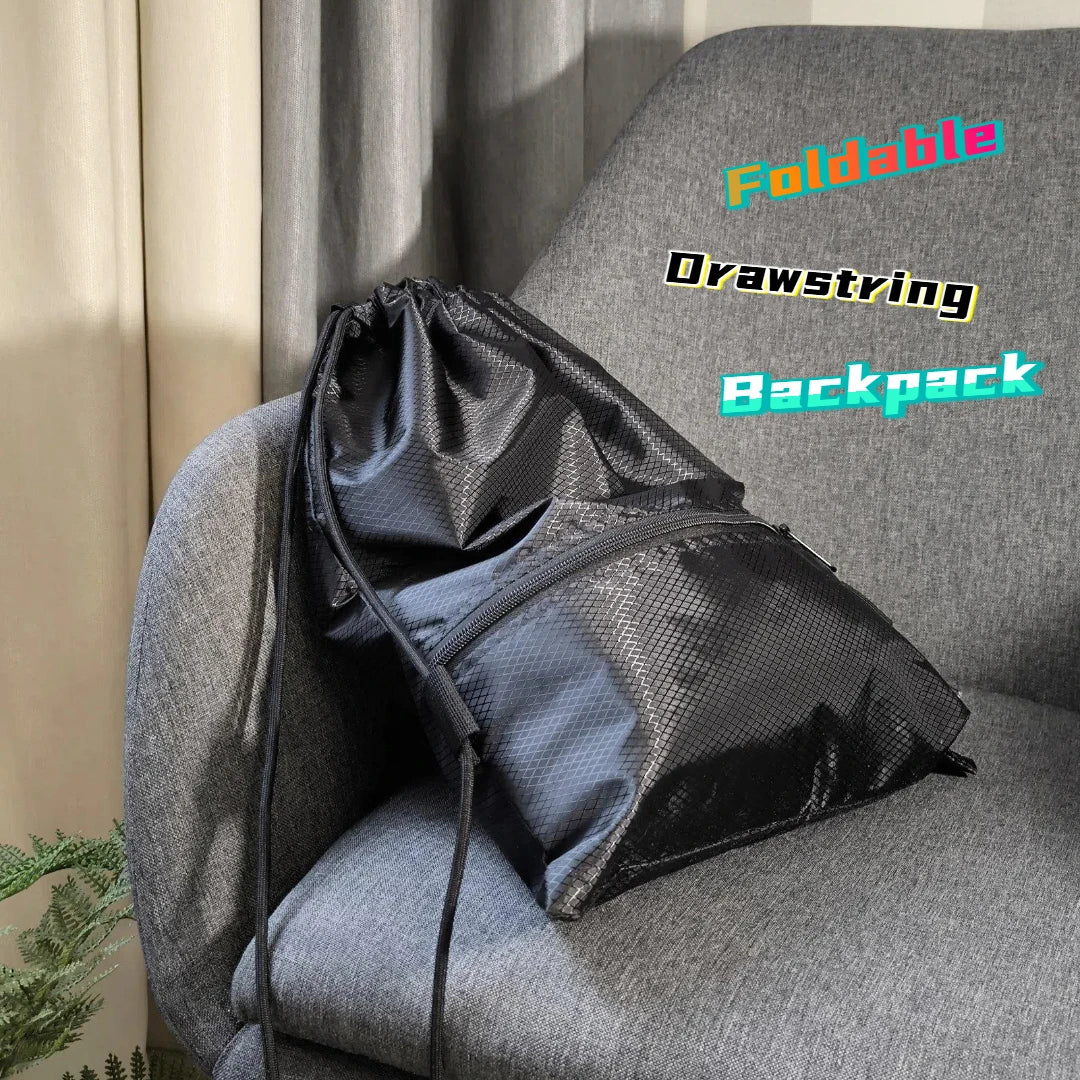 Quick Access Drawstring Backpack – Lightweight, Foldable Bag for Travel & Sports