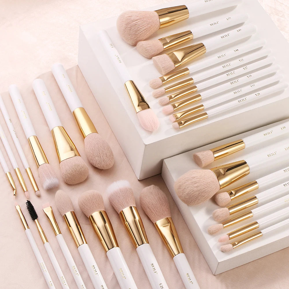 BEILI Professional Makeup Brushes Sets Synthetic Hair Foundation Eyeshadow Powder Premium Beauty White Golden brochas maquillaj