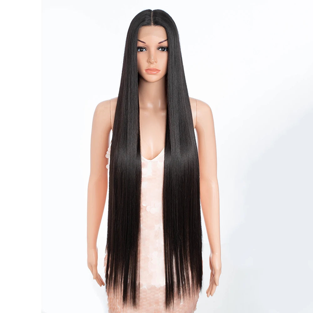 Synthetic Lace Front Wigs Highlight Brwon Blonde Black Wig For Women Long Straight  Lace WIg 38Inch Synthetic Heat Resistant Wig