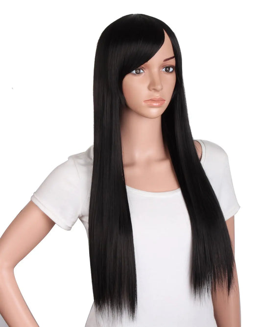 28" / 70cm Beautiful Synthetic Women's Bangs Long Straight Wigs Women Black Grils Party Cosplay Wigs