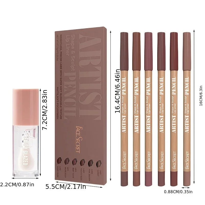 7Pcs Lip Set Velvet Matte Waterproof Lip Liner + Lip Oil Set Long-lasting Matte Lip Pencil Lip Liner Makeup Set