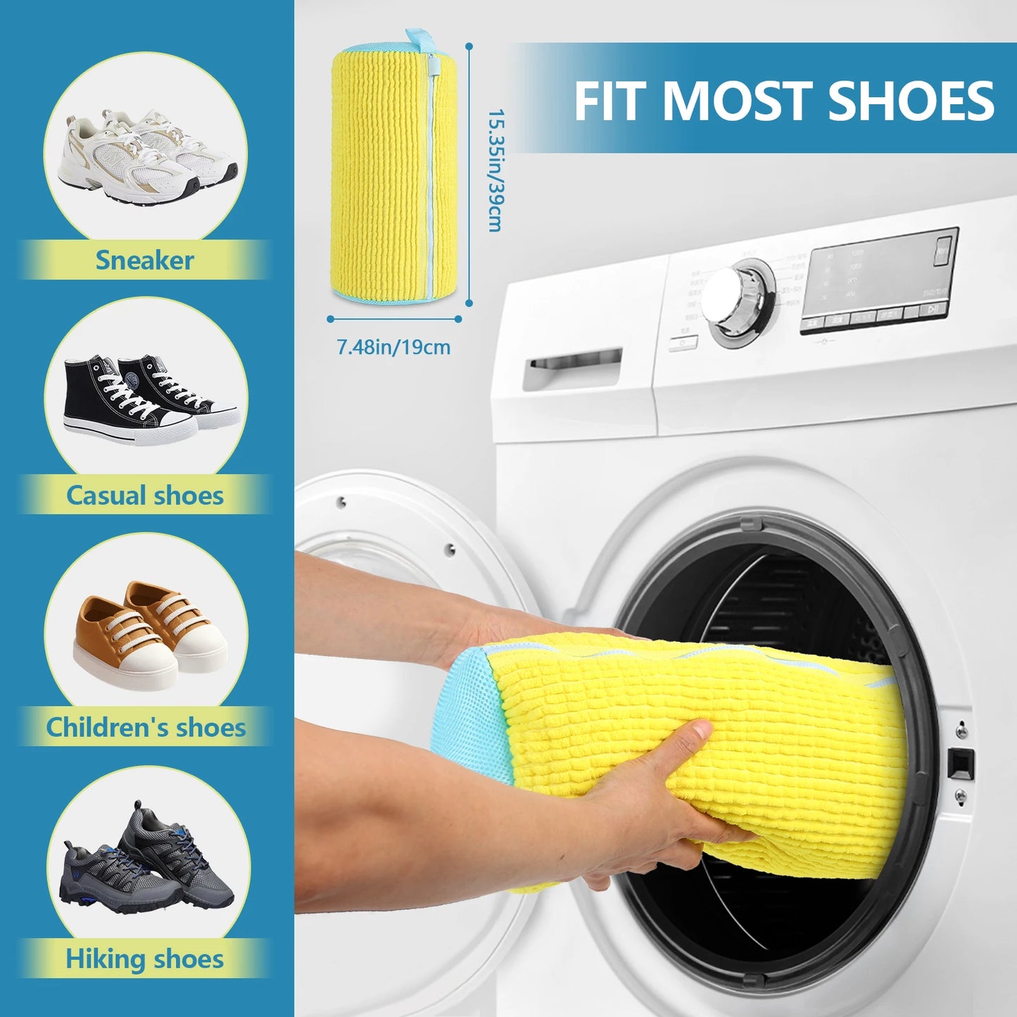 2-Pack Reusable Shoe Washing Machine Bag, 360°Deep Clean Durable Laundry Shoe Bags,  Ideal for Sneakers, Tennis, Gym Shoes