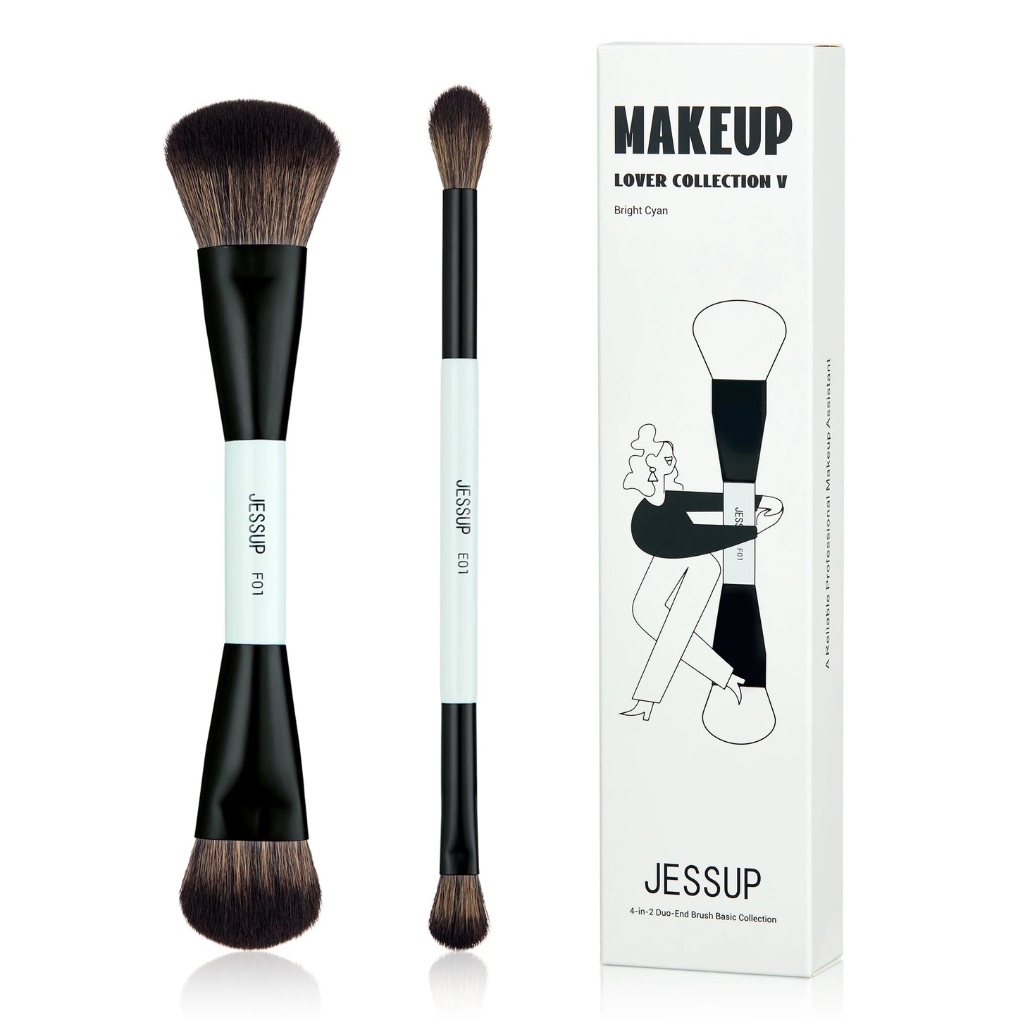 Jessup Makeup Brush Set Double Sided Makeup Brushes Foundation Contour Blush Blending Eyebrow Shadow,Fiber Bright Cyan T501