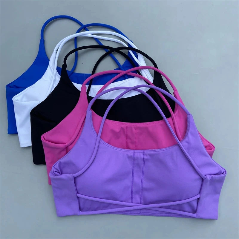 Solid Color Women Cross Back Straps Fitness Bra High Strength Tight Sport Top Comprehensive Gym Yoga Underwear With Chest Pad