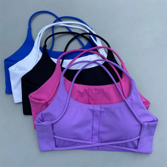 Solid Color Women Cross Back Straps Fitness Bra High Strength Tight Sport Top Comprehensive Gym Yoga Underwear With Chest Pad