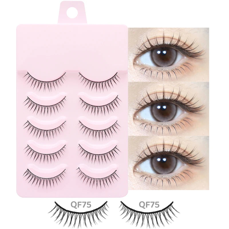 DINGSEN 5 Pairs Manga Lashes Eyes Lashes Soft Natural Long Eyelashes Fake Lashes Anime Wispy Strip False Eyelashes Makeup