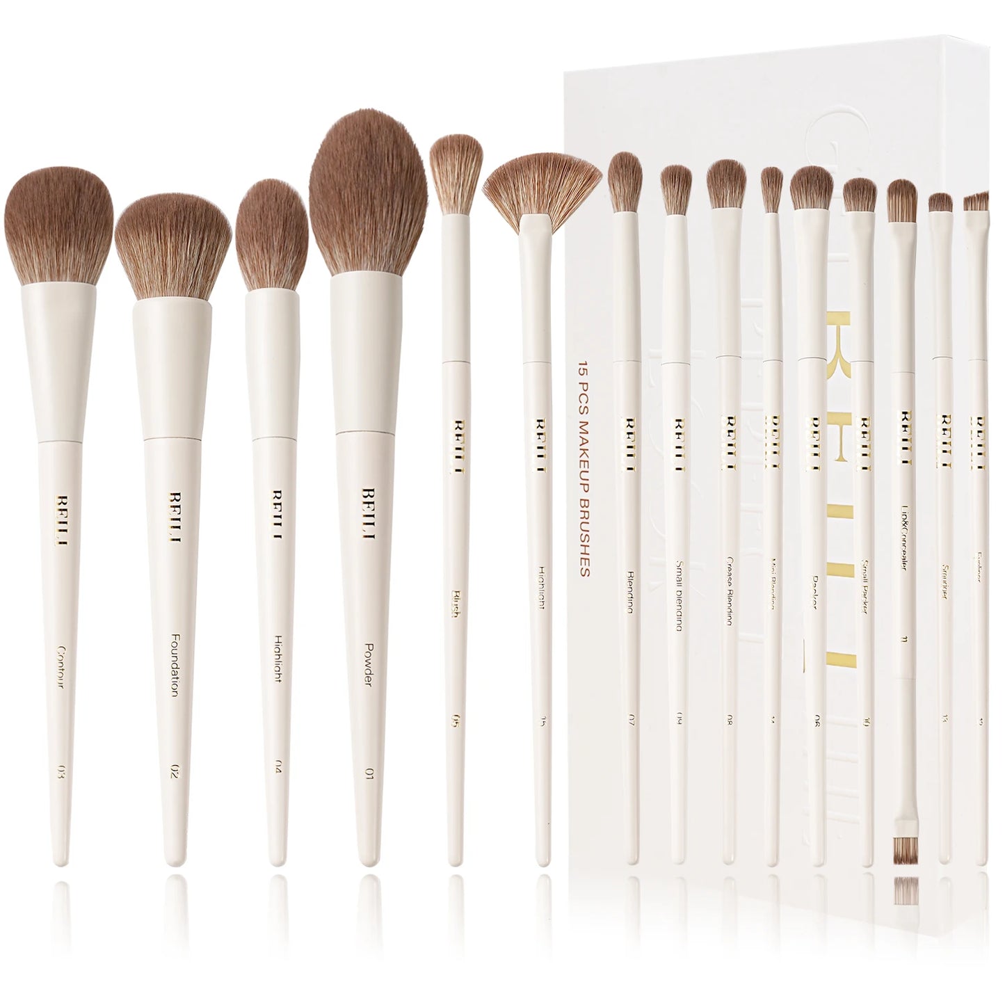 BEILI 12/15 PCS Professional Makeup Brushes Sets Vegan Premium Cosmetics Tool Kakubi Podwer Angled Contour Blush Eyeshadow Brush